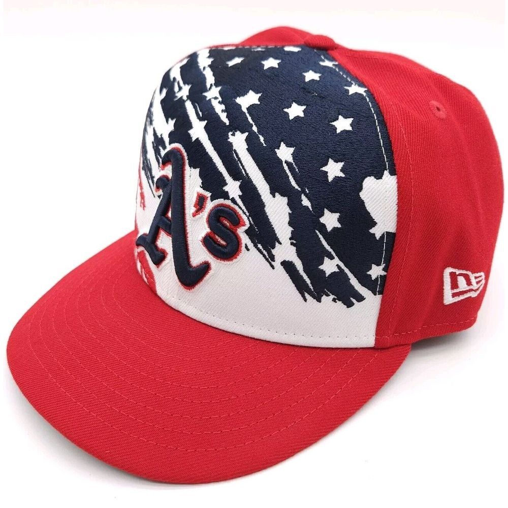 Oakland Athletics New Era 59Fifty 4th of July 2022 Fitted Hat 7 5/8 USA Flag Cap